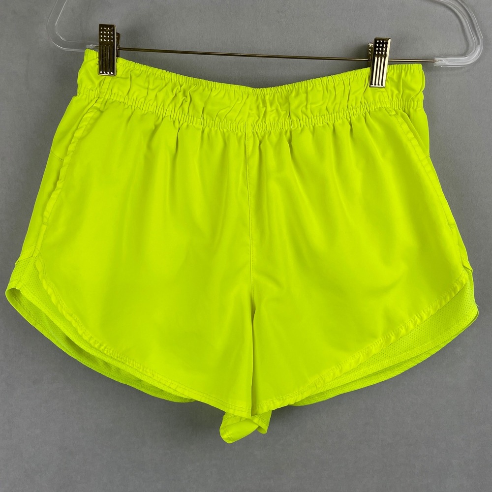 Athletic Works Womens Neon Yellow Running Shorts M 8-10 Mesh Trim Active Hi-Vis
